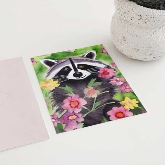 Watercolor Raccoon Portrait Illustration Wall Art Print Poster Card Unframed - Picture 4 of 6